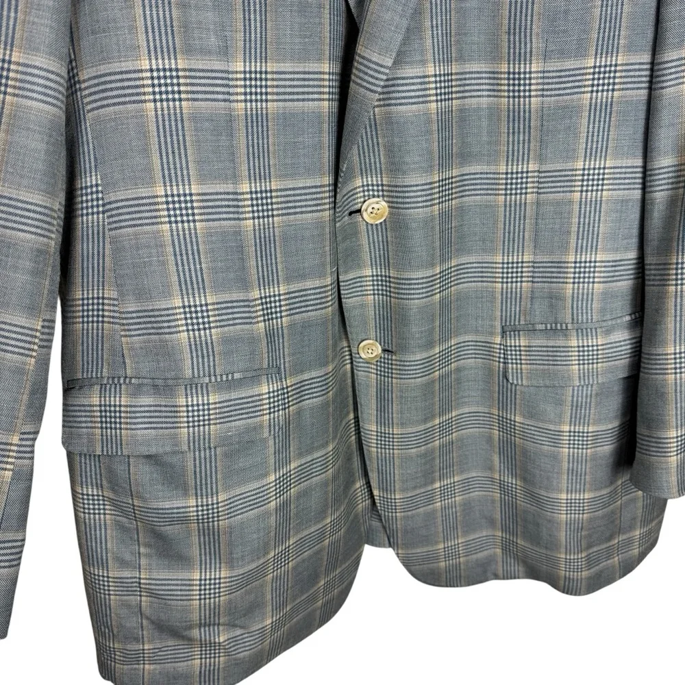 George Bass Ermenegildo Zegna Silk & Linen Blue Gray Plaid Blazer 45R‎